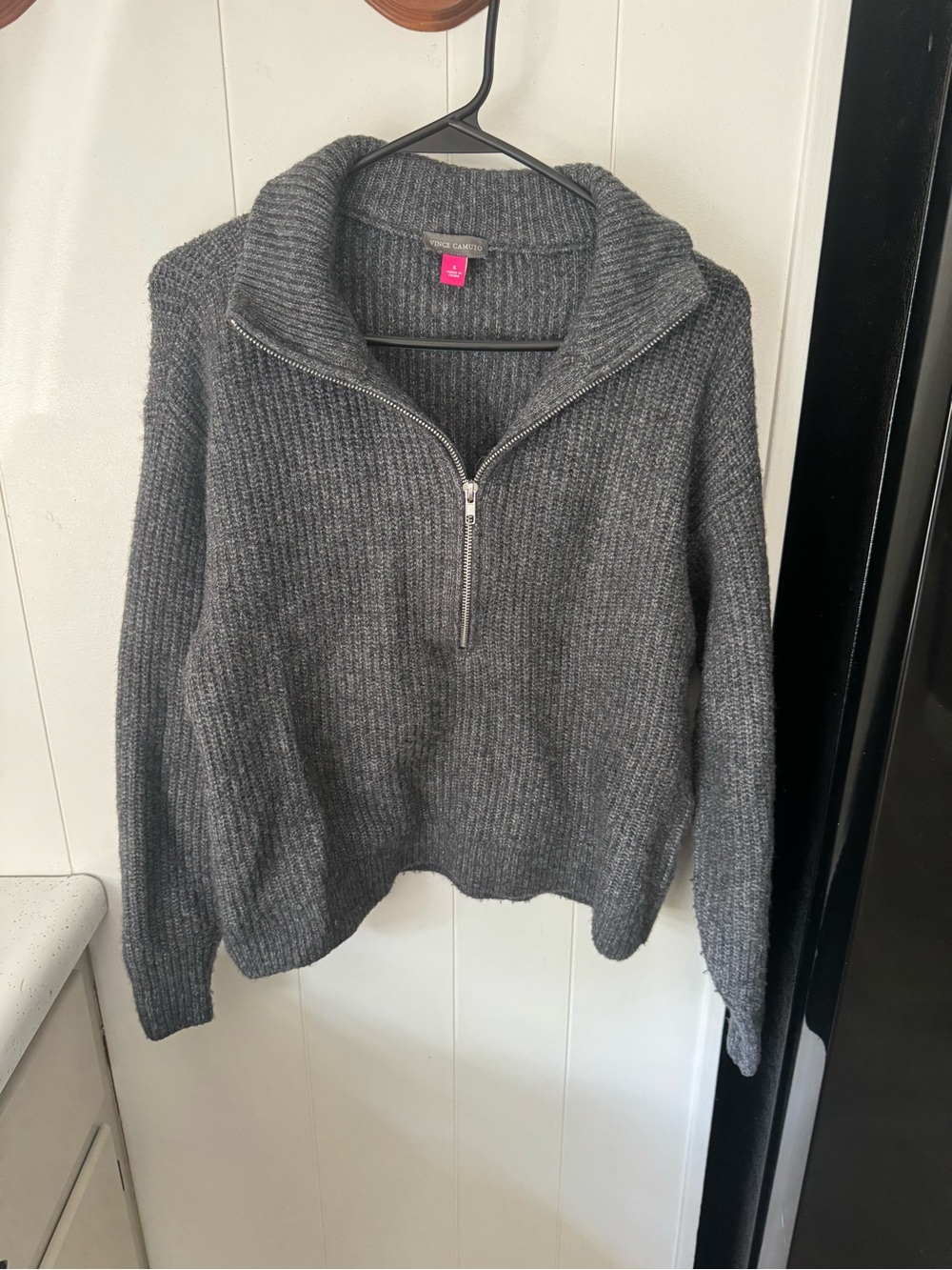 Vince Camuto Charcoal Ribbed Half-Zip Turtleneck Sweater
